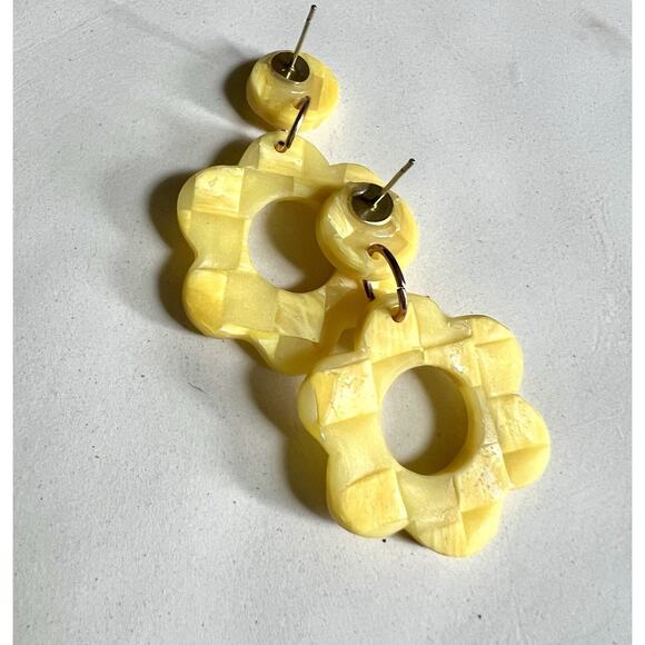 Statement Earrings Polymer Clay Earrings Handcrafted Retro Yellow Checkered - Picture 6 of 6